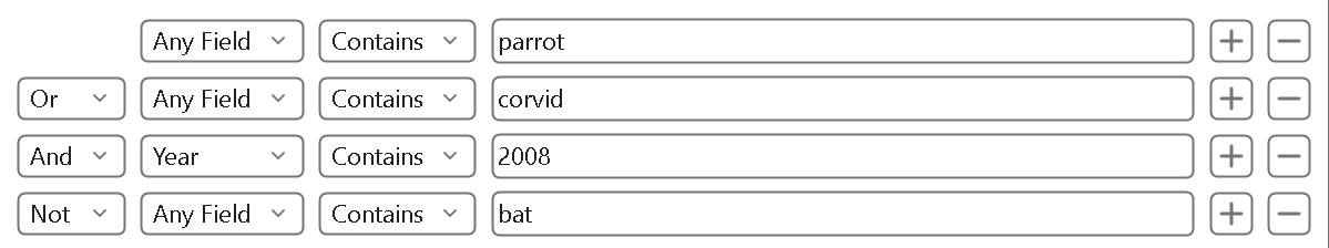 Screenshot of  search strategy 1, broadening the search, then narrowing it